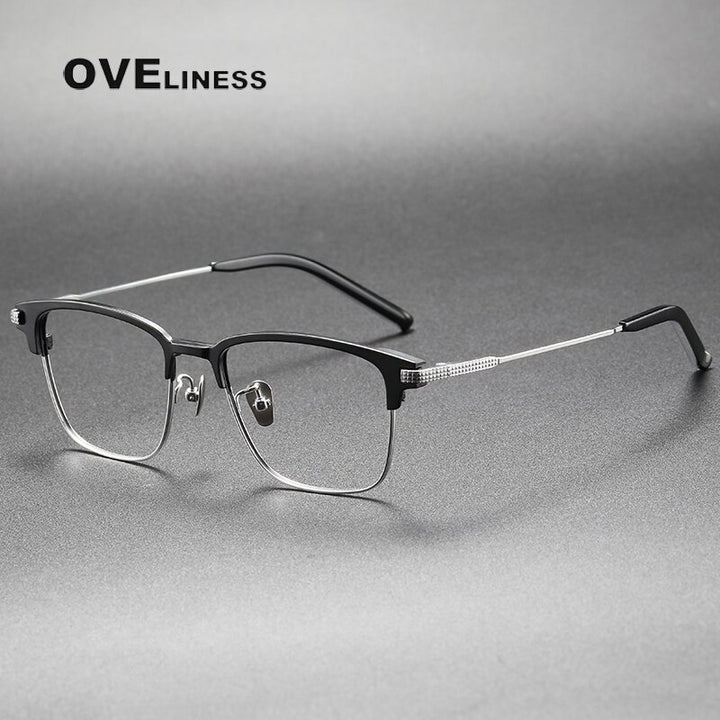 Oveliness Unisex Full Rim Square Acetate Titanium Eyeglasses 936 Full Rim Oveliness black silver  