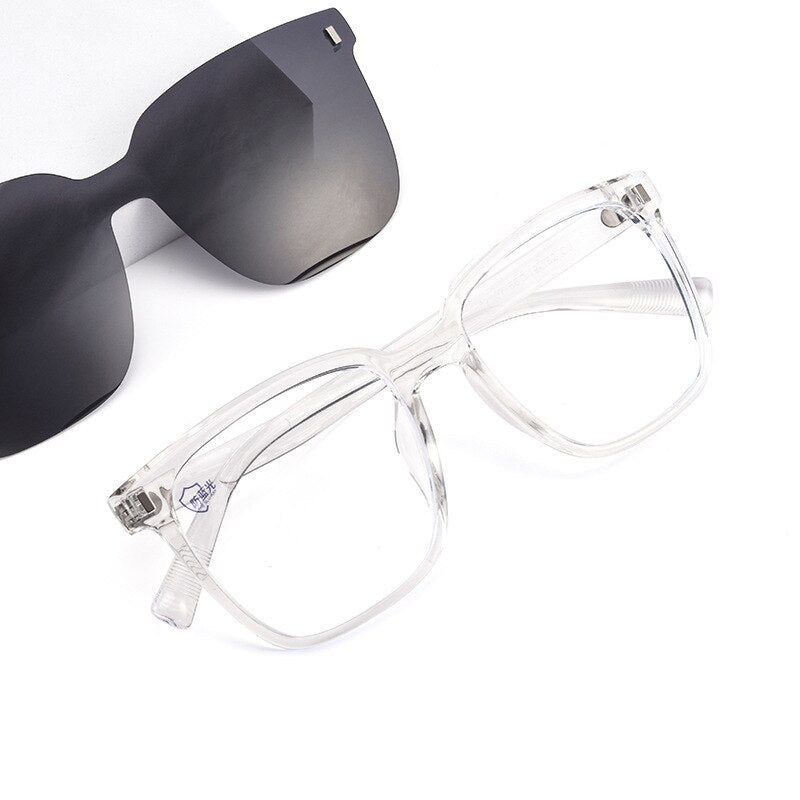 KatKani Unisex Full Rim TR 90 Resin Frame Eyeglasses Magnetic Clip On Sunglasses 82107 Clip On Sunglasses KatKani Eyeglasses Transparent  