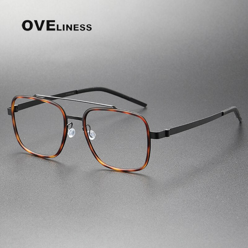 Oveliness Unisex Full Rim Square Double Bridge Acetate Titanium Eyeglasses 9744 Full Rim Oveliness tortoise black  