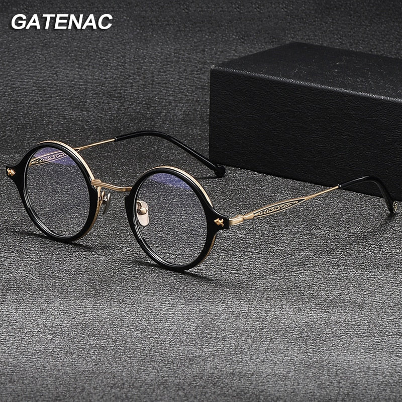 Gatenac Unisex Full Rim Round Acetate Titanium Eyeglasses Gxyj1060 Full Rim Gatenac   