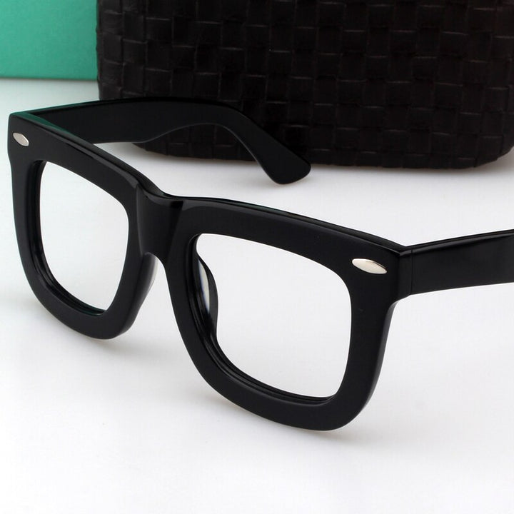 Cubojue Unisex Full Rim Thick Square Tr 90 Titanium Myopic Reading Glasses Reading Glasses Cubojue anti blue light 0 Black 