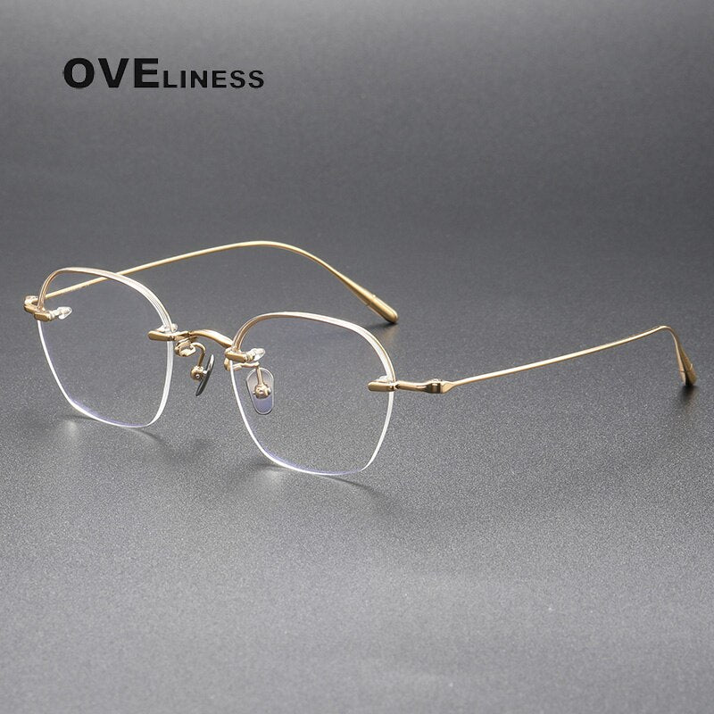 Oveliness Unisex Rimless Irregular Square Titanium Eyeglasses Rose Rimless Oveliness gold  