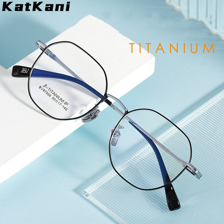 KatKani Unisex Full Rim Polygon Titanium Eyeglasses 87006 Full Rim KatKani Eyeglasses   