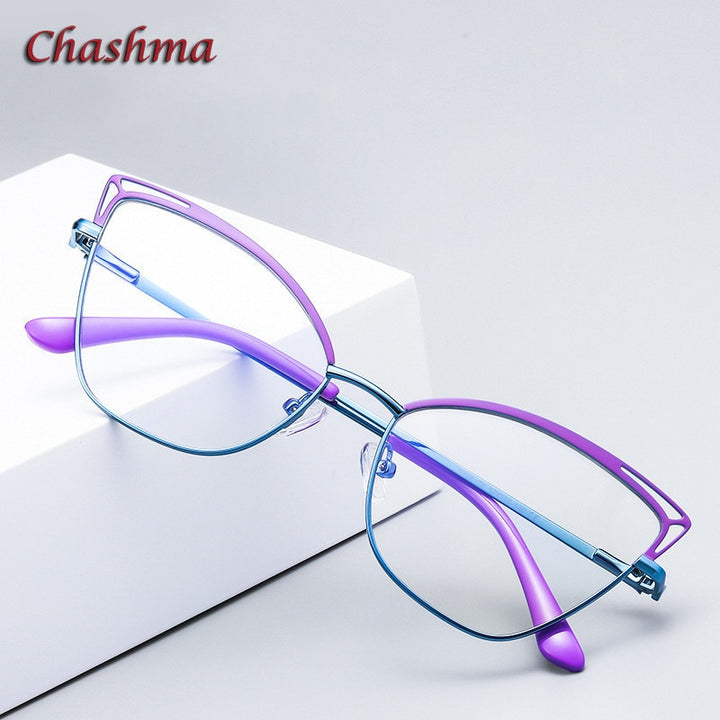 Chashma Ochki Women Full Rim Square Cat Eye Stainless Steel Eyeglasses 3038 Full Rim Chashma Ochki   