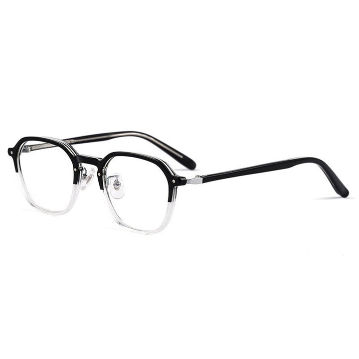 Yimaruili Unisex Full Rim Small Oval Acetate Alloy Eyeglasses KBT98C51 Full Rim Yimaruili Eyeglasses Black Transparent  