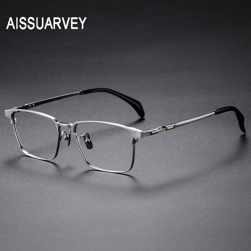 Aissuarvey Men's Eyeglasses Titanium Ip Rectangular Wide Full Rim14g Full Rim Aissuarvey Eyeglasses Silver CN 