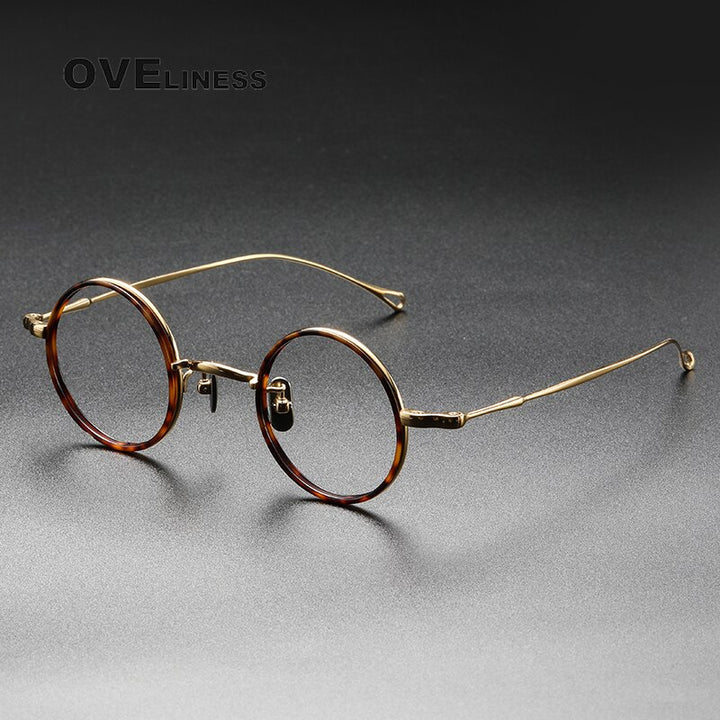 Oveliness Unisex Full Rim Round Titanium Eyeglasses V8 Full Rim Oveliness tortoise gold  