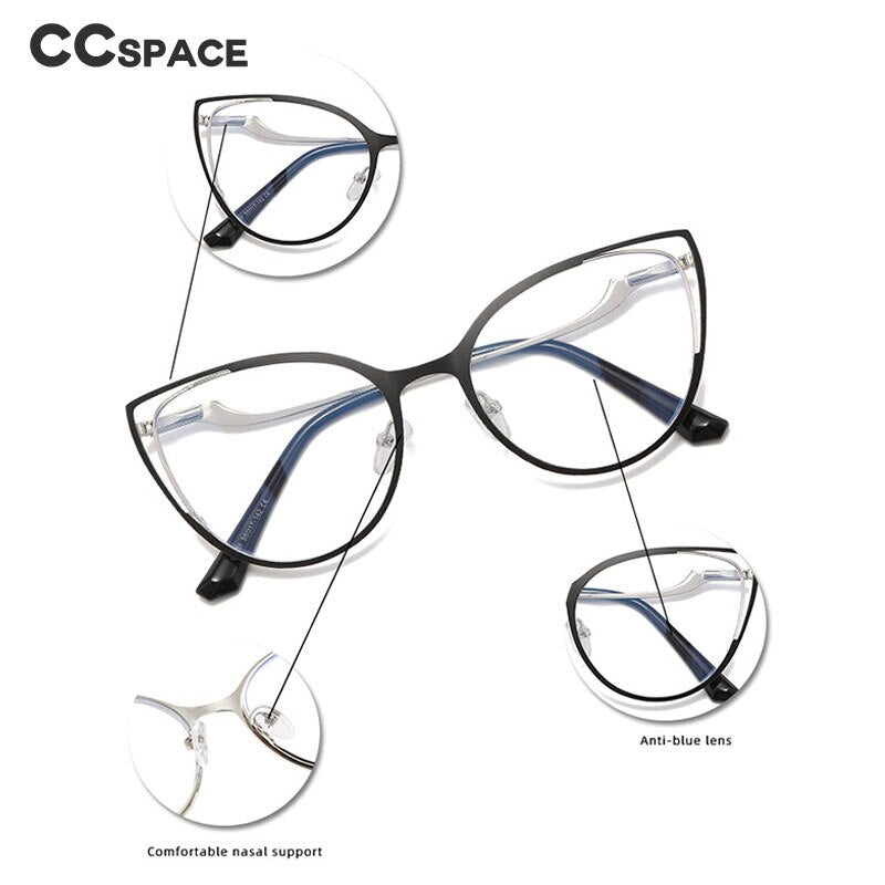 CCSpace Women's Full Rim Square Cat Eye Stainless Steel Eyeglasses 53150 Full Rim CCspace   