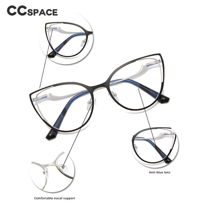 CCspace Women's Full Rim Square Cat Eye Stainless Steel Eyeglasses 53150 Full Rim CCspace   