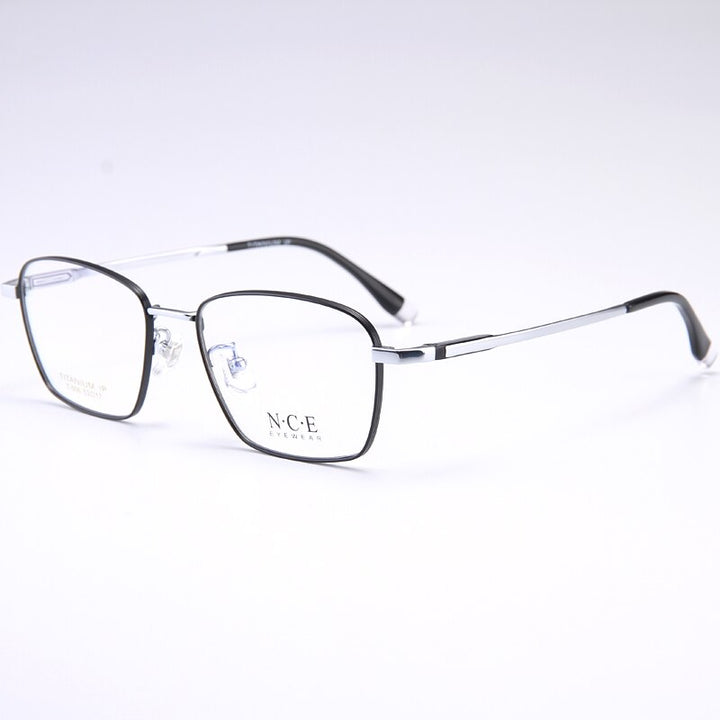 Zirosat Men's Full Rim Irregular Square Titanium Eyeglasses T006 Full Rim Zirosat black-silver  