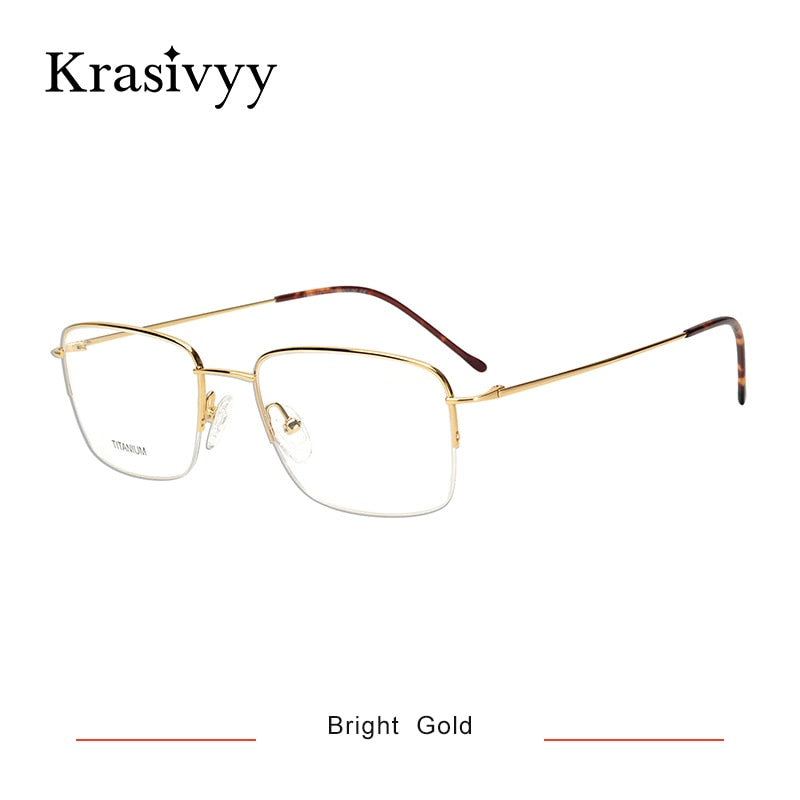 Krasivyy Men's Semi Rim Square Titanium Eyeglasses Kr16049 Semi Rim Krasivyy Bright Gold CN 