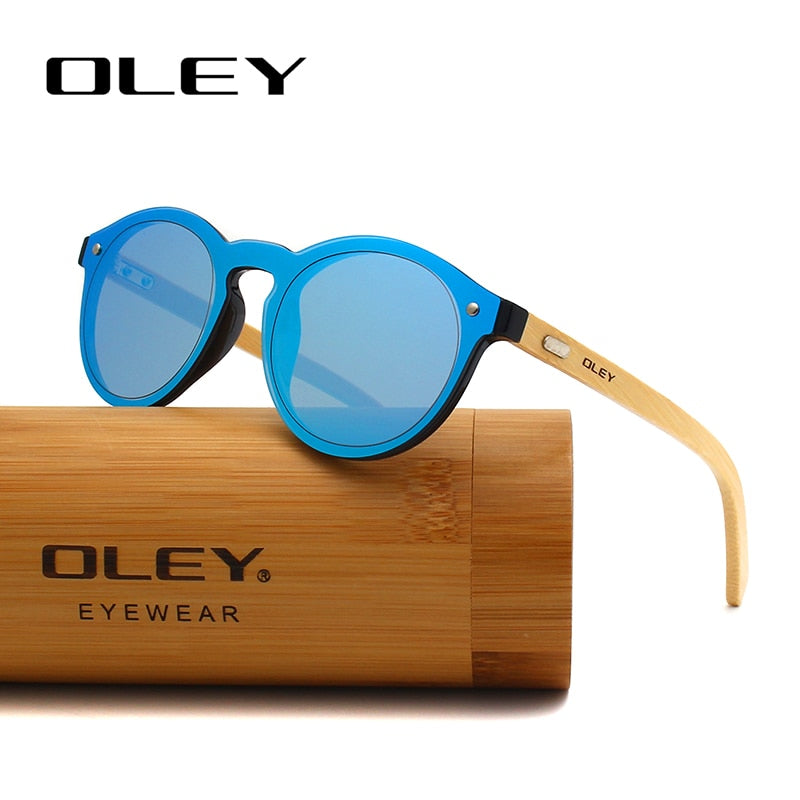 Oley Women's Round Bamboo Leg Color Film Sunglasses Z0479 Sunglasses Oley   