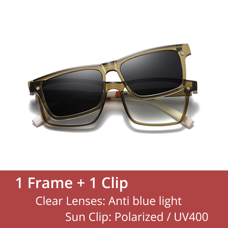 Ralferty Men s Rectangle TR90 Eyeglasses Clip On Polarized Sunglasses C526 Green China As Picture