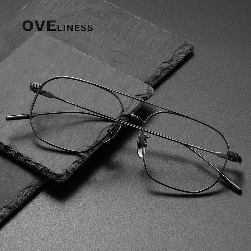 Oveliness Unisex Full Rim Square Double Bridge Titanium Eyeglasses 531745 Full Rim Oveliness   