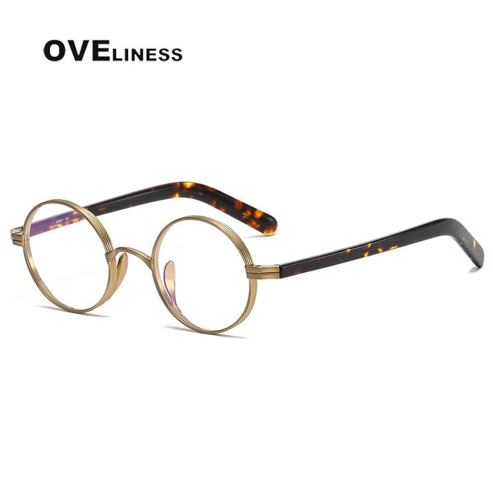 Oveliness Unisex Full Rim Round Acetate Titanium Eyeglasses 101 Full Rim Oveliness Gold  