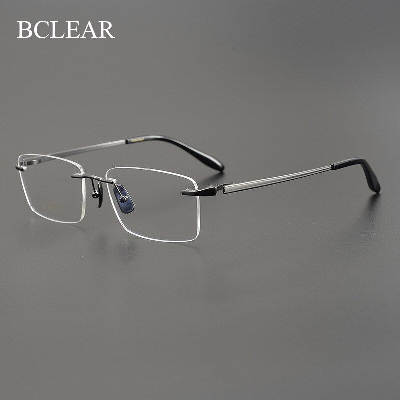Bclear Men's Rimless Square Titanium Eyeglasses Mys9012 Rimless Bclear Gray  