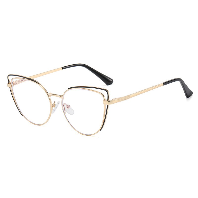 CCspace Women's Full Rim Cat Eye Acetate Alloy Eyeglasses 55253 Full Rim CCspace China GoldBlack 