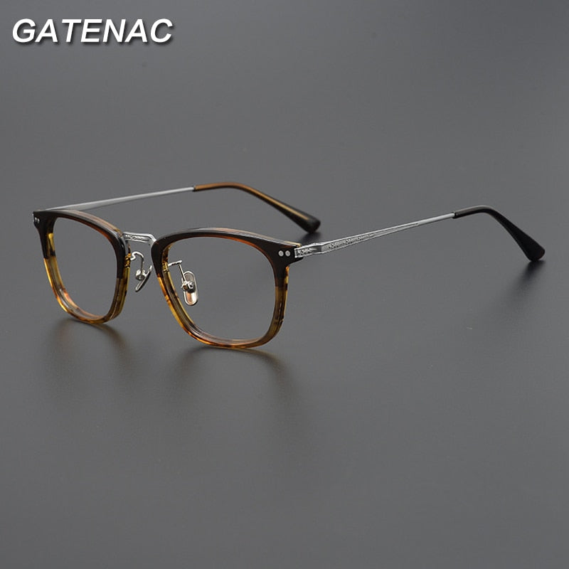 Gatenac Unisex Full Rim Round Square Titanium Eyeglasses Gxyj057 Full Rim Gatenac   