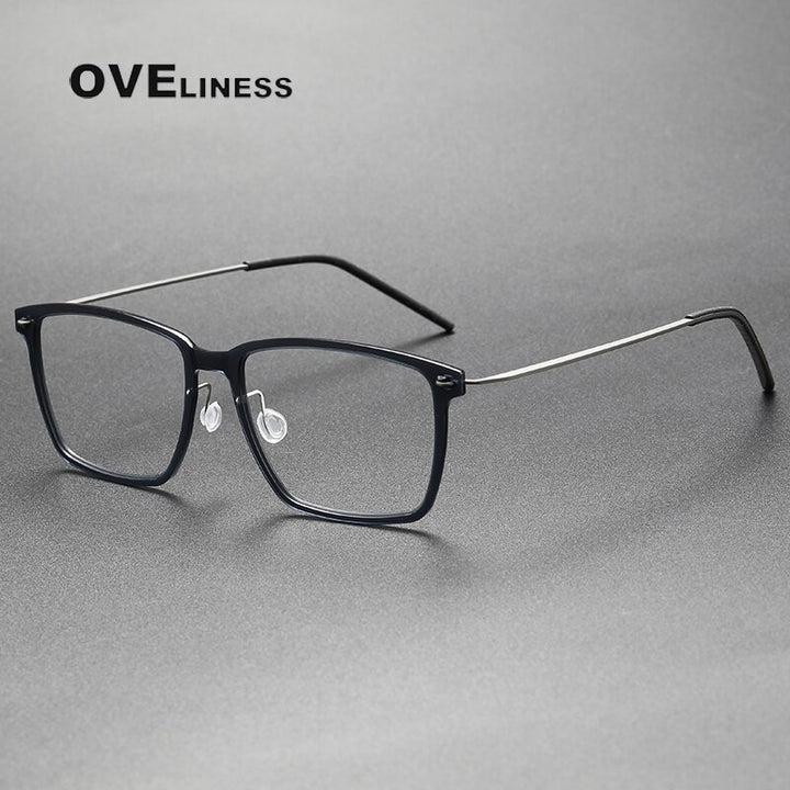 Oveliness Unisex Full Rim Square Screwless Titanium Acetate Eyeglasses 6505 Full Rim Oveliness dark grey  