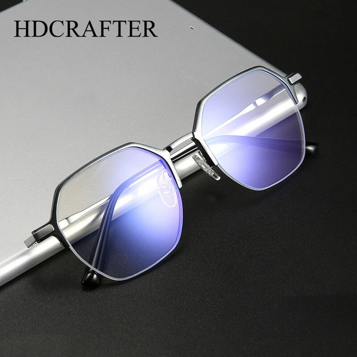 Hdcrafter Unisex Semi Rim Polygon Titanium Eyeglasses 6127 Semi Rim Hdcrafter Eyeglasses   