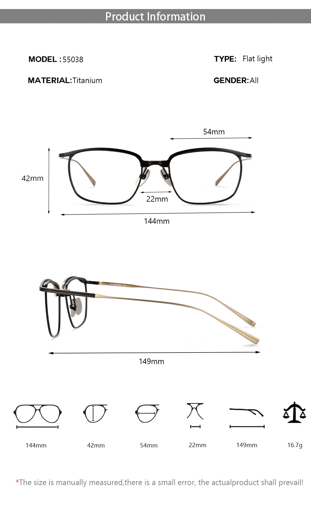 CCspace Unisex Full Rim Square Titanium Eyeglasses 55038 Full Rim CCspace   