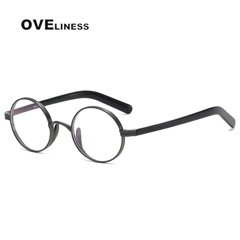 Oveliness Unisex Full Rim Round Acetate Titanium Eyeglasses 101 Full Rim Oveliness Gun  