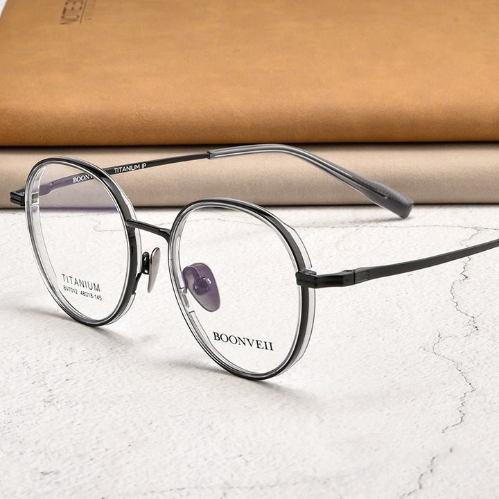 Yimaruili Unisex Full Rim Small Round Tr 90 Titanium Eyeglasses  Bv7012b Full Rim Yimaruili Eyeglasses Black Gray  