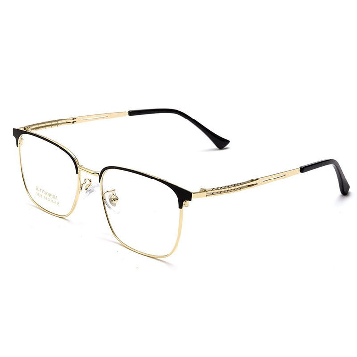 KatKani Men's Full Rim Square Titanium Alloy Eyeglasses 3828j Full Rim KatKani Eyeglasses Black Gold  