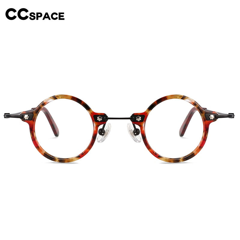 CCspace Unisex Full Rim Small Round Acetate Titanium Eyeglasses 55324 Full Rim CCspace   