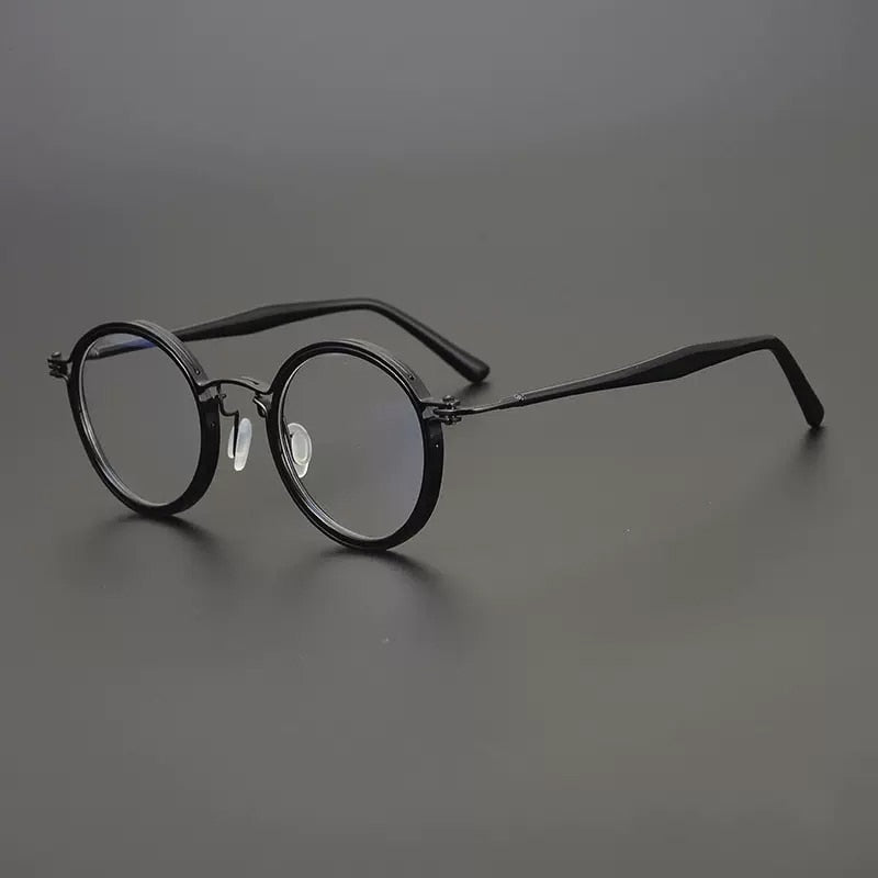 Gatenac Unisex Full Rim Round Acetate Titanium Frame Eyeglasses Gxyj576 Full Rim Gatenac Black Titanium  