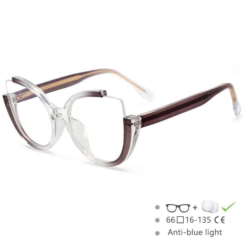 CCSpace Women's Semi Rim Cat Eye Tr 90 Titanium Eyeglasses 54627 Semi Rim CCspace China Gray 