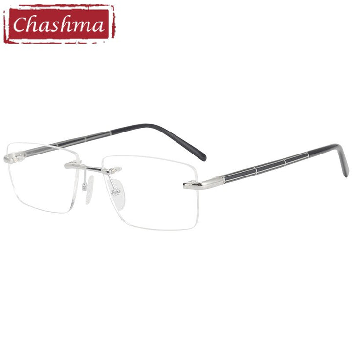 Chashma Ottica Men's Rimless Square Titanium Eyeglasses 16069 Rimless Chashma Ottica Silver  