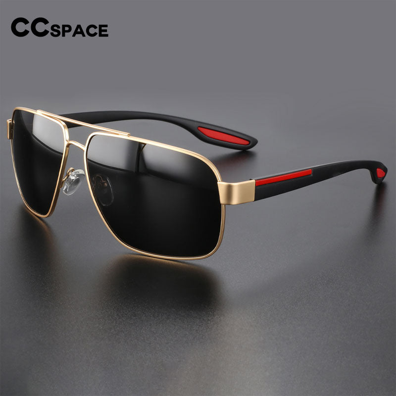 CCSpace Men's Full Rim Square Double Bridge Alloy Polarized Sunglasses 56362 Sunglasses CCspace Sunglasses   