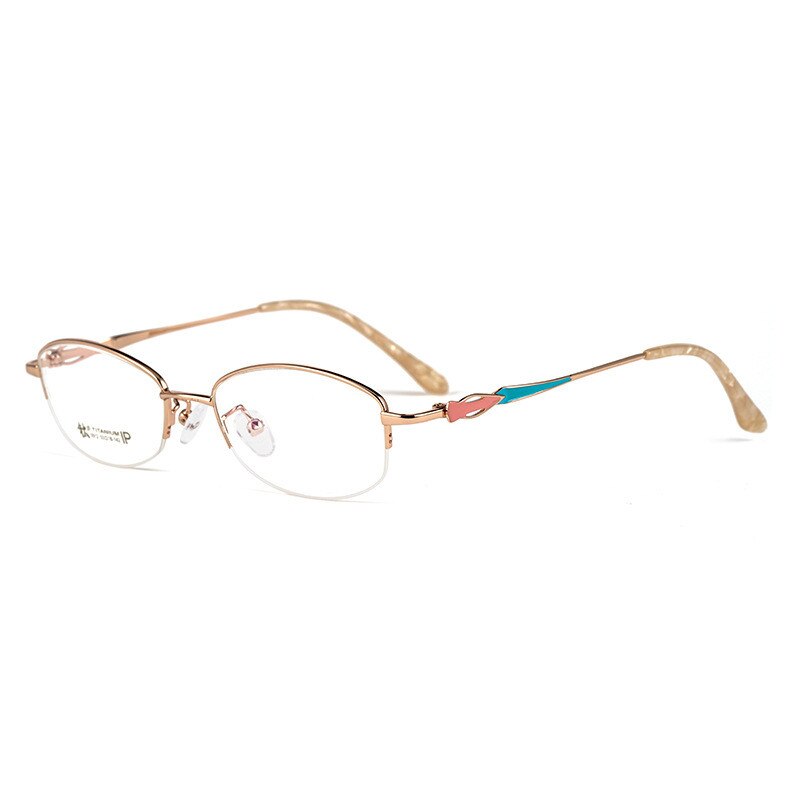 KatKani Women's Semi Rim Rectangular Alloy Frame Eyeglasses 3512x Semi Rim KatKani Eyeglasses Rose Gold  
