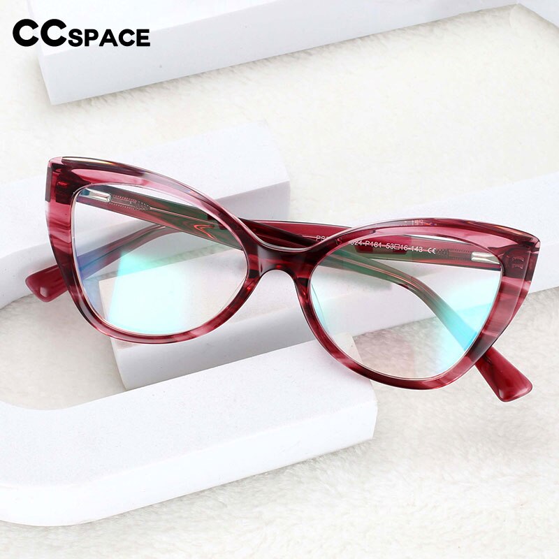 CCspace Women's Full Rim Square Cat Eye Acetate Eyeglasses 55032 Full Rim CCspace   