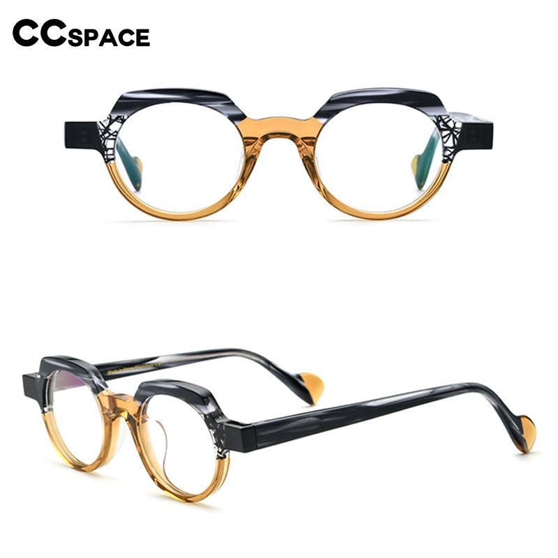 CCspace Unsiex Full Rim Flat Top Round Acetate Eyeglasses 55048 Full Rim CCspace   