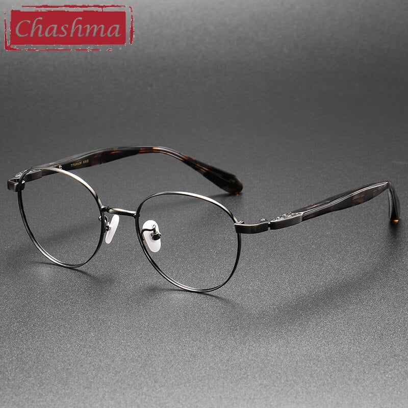 Chashma Ottica Unisex Full Rim Round Acetate Titanium Eyeglasses 85 Full Rim Chashma Ottica Gray  