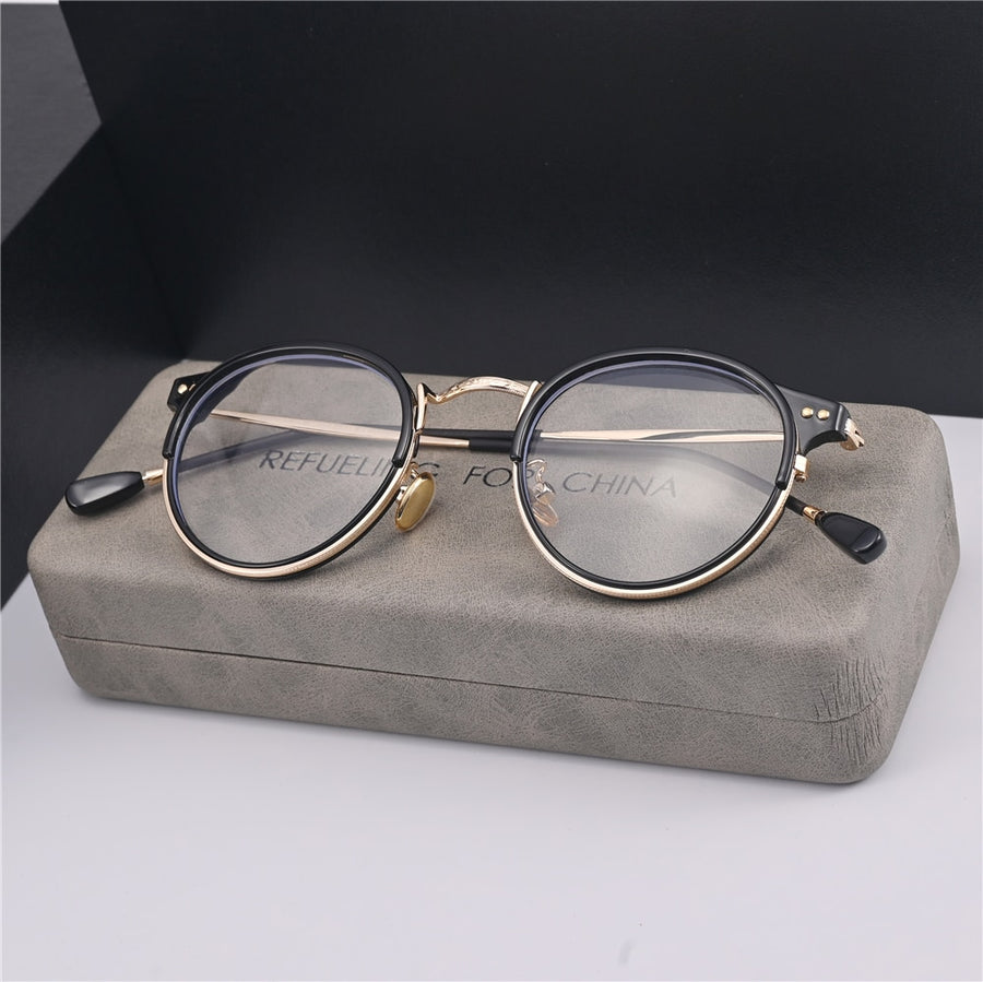 Cubojue Unisex Full Rim Oval Acetate Titanium Presbyopic Reading Glasses 22480p Reading Glasses Cubojue   