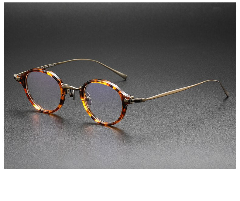 Muzz Men's Full Rim Small Round Acetate Titanium Eyeglasses 180 Full Rim Muzz Auburn  