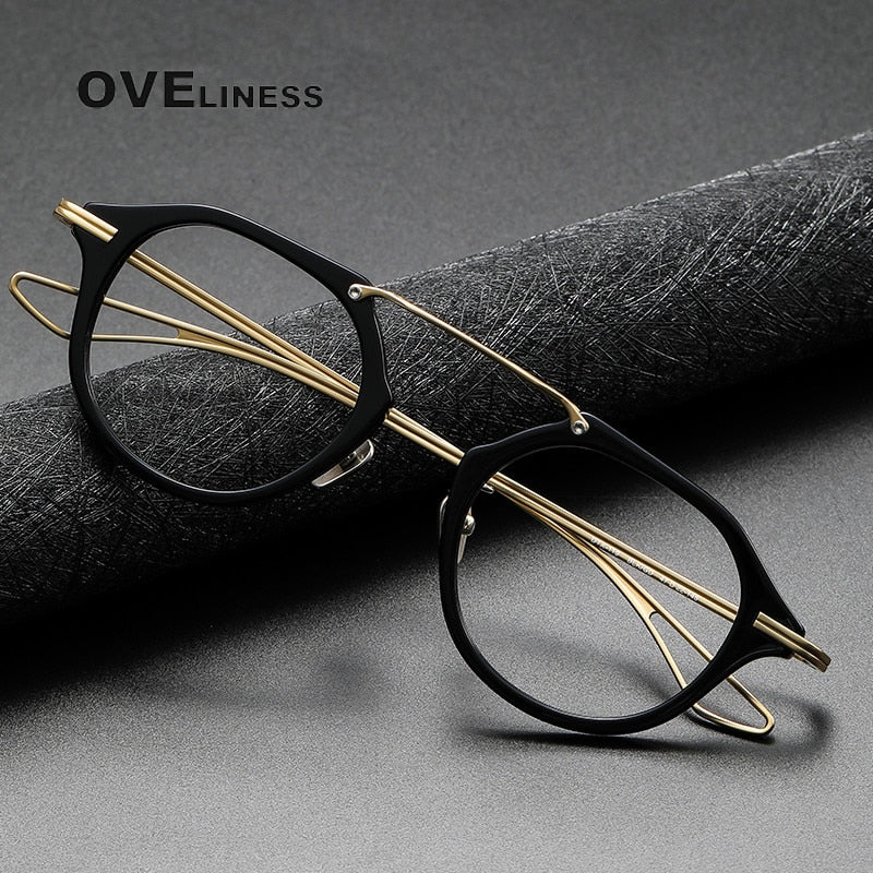 Oveliness Unisex Full Rim Polygon Double Bridge Acetate Titanium Eyeglasses Dxt119 Full Rim Oveliness   