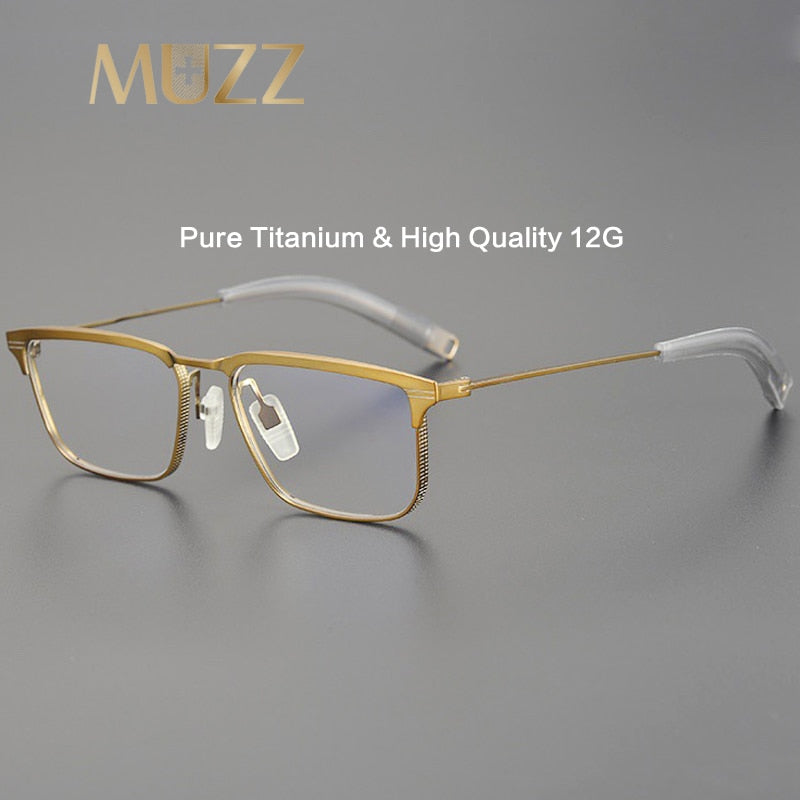 Muzz Men's Full Rim Square Big Flat Top Handcrafted Titanium Eyeglasses 10131 Full Rim Muzz   