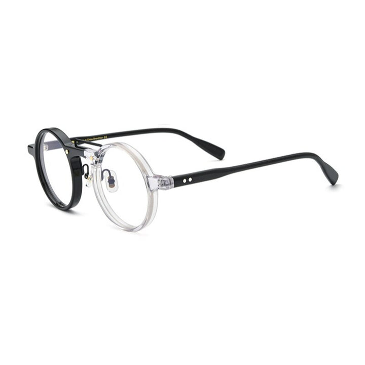 Gatenac Unisex Full Rim Round Acetate Double Bridge Frame Eyeglasses Gxyj808 Full Rim Gatenac Black Transparent  
