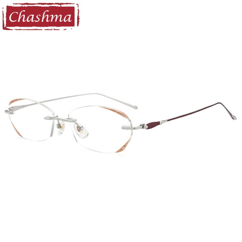Chashma Women's Rimless Diamond Cut Titanium Oval Frame Eyeglasses 8145 Rimless Chashma Silver Transparent  