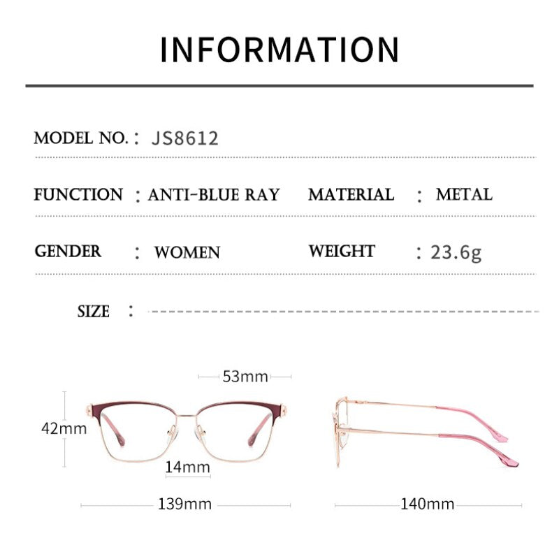 Hotony Women's Full Rim Square Tr 90 Alloy Eyeglasses Js8612 Full Rim Hotony   