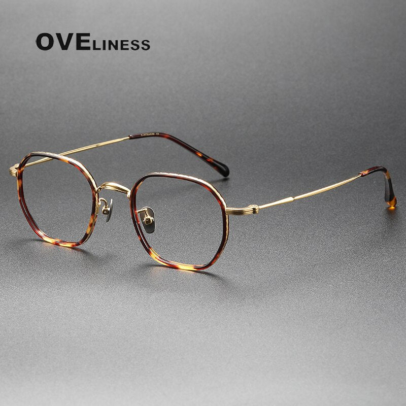 Oveliness Unisex Full Rim Irregular Square Acetate Titanium Eyeglasses 8503 Full Rim Oveliness tortoise gold  
