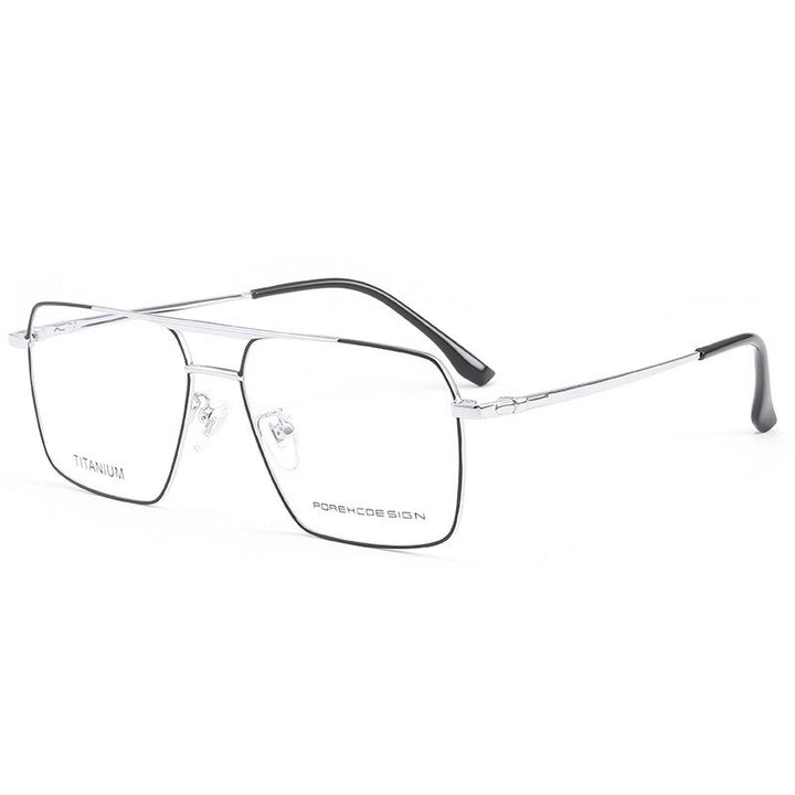 KatKani Unisex Full Rim Square Alloy Double Bridge Eyeglasses 8219 Full Rim KatKani Eyeglasses Black Silver  