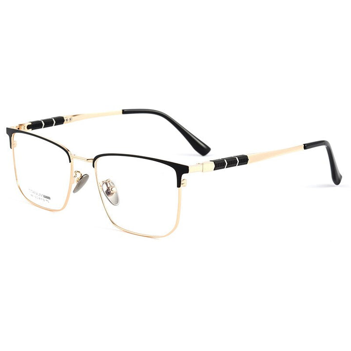 Handoer Men's Full Rim Square Titanium Eyeglasses 9010bt Full Rim Handoer Black Gold  