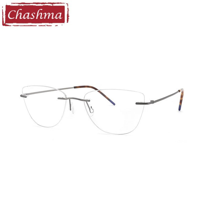 Chashma Ottica Unisex Rimless Rounded Square Cat Eye Titanium Eyeglasses 9016 Rimless Chashma Ottica Gray  