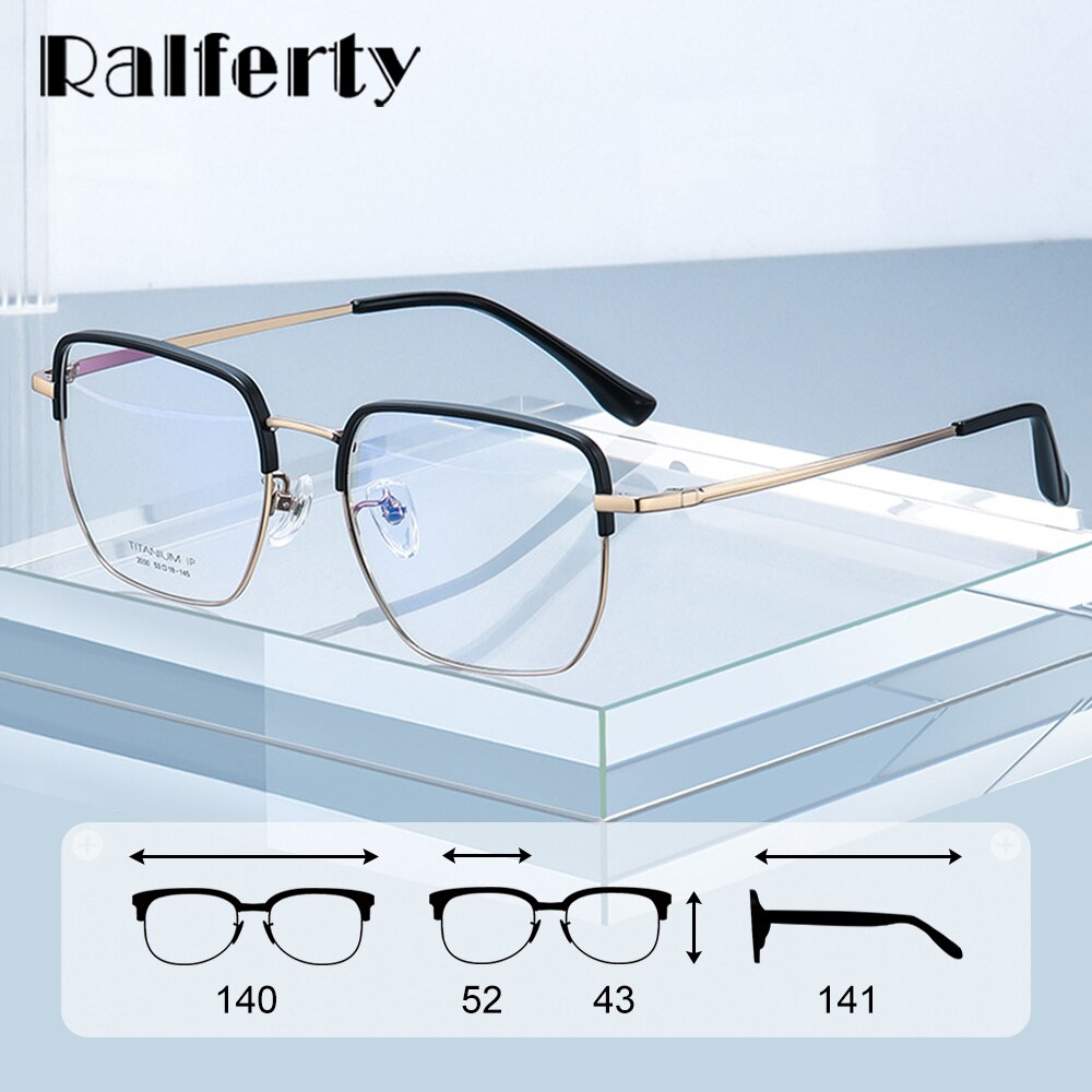 Ralferty Men's Full Rim Square Acetate Titanium Eyeglasses D2030t Full Rim Ralferty   