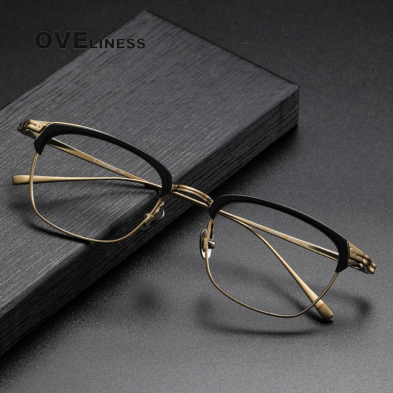 Oveliness Unisex Full Rim Square Acetate Titanium Eyeglasses Kj26 Full Rim Oveliness   